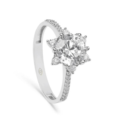 Lotus 14K White Gold Moissanite Stone Ring