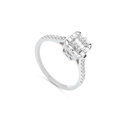 Baguette 14K White Gold Moissanite Stone Ring