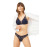 Navy Blue Lace Thin Strap Covered Stone Detail Women's Bra Set