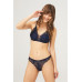 Navy Blue Lace Thin Strap Covered Stone Detail Women's Bra Set