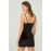 Black Lace Thin Strap Velvet Women's Nightgown