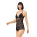 Black Snap Back Low Cut Transparent Covered Lace Bodysuit