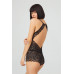 Black Snap Back Low Cut Transparent Covered Lace Bodysuit