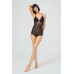 Black Snap Back Low Cut Transparent Covered Lace Bodysuit