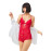 Red Snap Back Low Cut Transparent Covered Lace Bodysuit