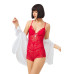 Red Snap Back Low Cut Transparent Covered Lace Bodysuit