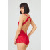 Red Snap Back Low Cut Transparent Covered Lace Bodysuit