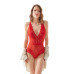Red Snap Lace Transparent Back Cross String Bodysuit