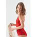 Red Snap Lace Transparent Back Cross String Bodysuit