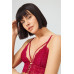 Burgundy Lace Thin Strap Covered Triangle Women's Bralet Bustier